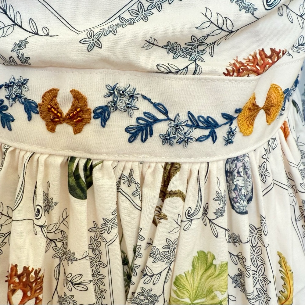 AGUA BY AGUA BENDITA HONOR ENCAJE WHITE LEAF PLANT PRINT LONG SLEEVE MINI DRESS - Picture 6 of 17